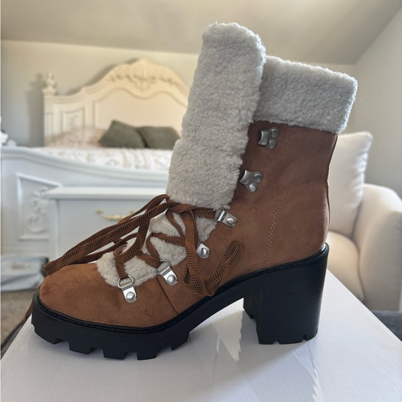Nine West Shoes - Nine West Tan Shearling Heeled Boots